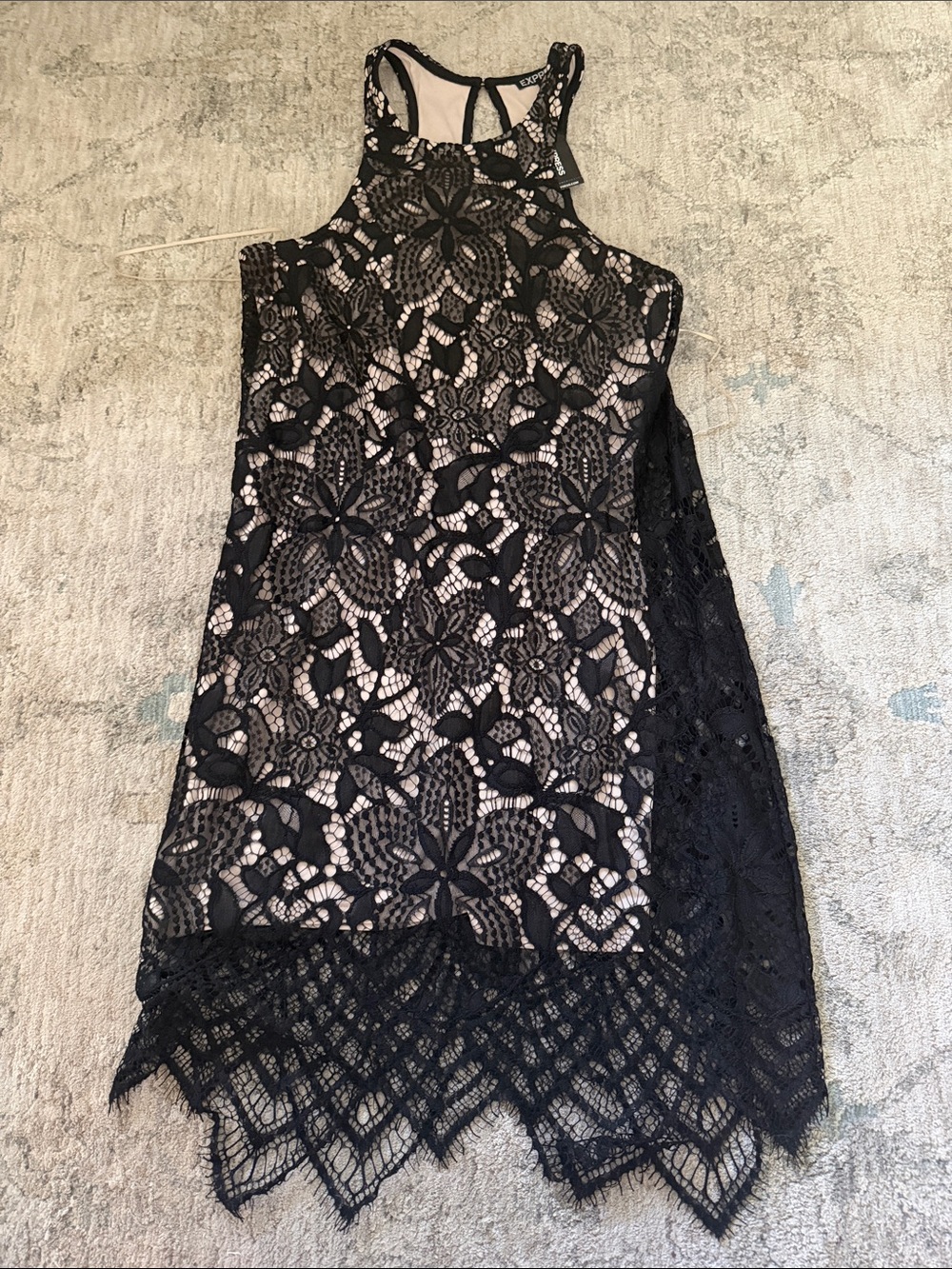 Express Black Lace Mini Dress with Nude Lining